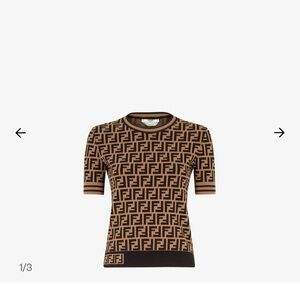 Fendi Tan and Black Logo Patterned Knit Top